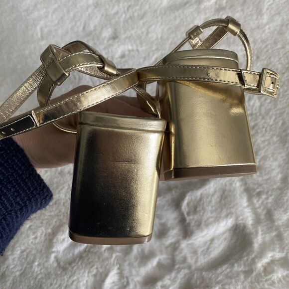 New Asos Hampstead Women's 8 Gold Studded Sexy Strappy Mid Block Heel Sandals - Picture 5 of 8